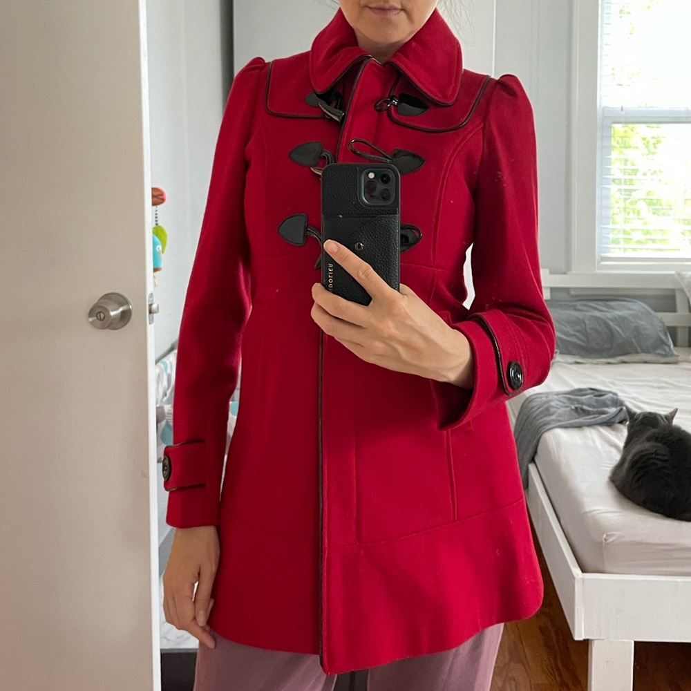 GUESS wool blend red coat with detachable hood